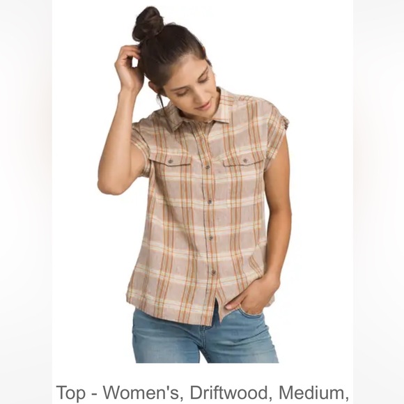 Prana Women’s McCray Button Down Top. Driftwood Plaid Color. Hemp Blend, Size M. - Picture 9 of 12